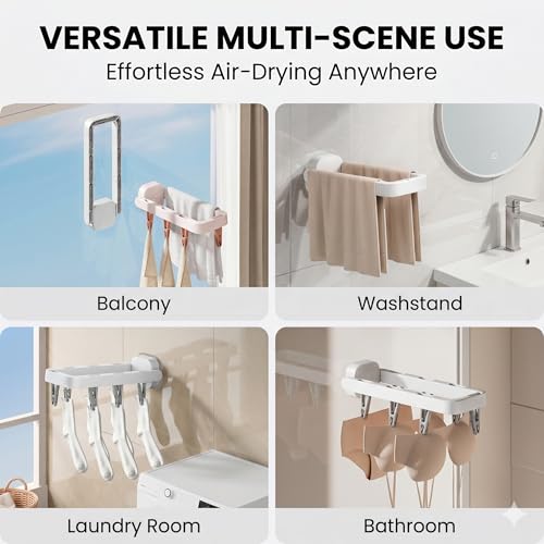 Wall Mounted Drying Rack with 7 Hidden Clips for Sock&Underwear-White 1Pack - color: White-1 Pcs