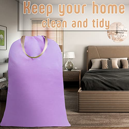 Sanlykate Large Canvas Cotton Laundry Bag with Drawstring & Handles, Heavy Duty Durable Dirty Clothes Organizer, Tear Resistant Hamper Liner Storage Bag, Travel Sack, 25.5 x 34inch - Purple - color: Purple