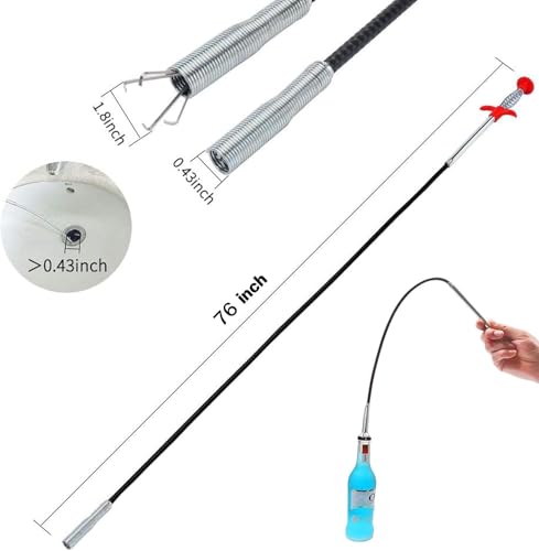 76 Inch Drain Snake Upgraded Ball Knob – Toilet Snake Flexible Grabber Claw for Clog Remover & Pick Up Items