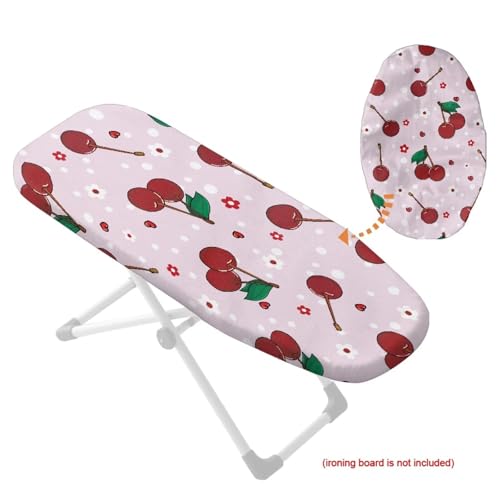 Cherry Print Mini Ironing Board Cover, Washable, Stain Resistant, Anti Scorch, Elastic Table Top Iron Cover Anti-Slip, 24"x14" - color: Pink - Cherry