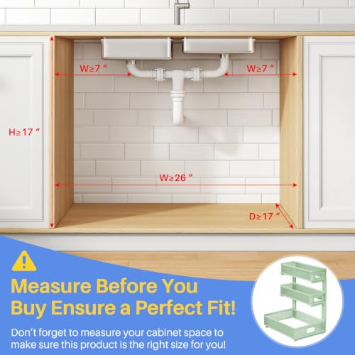 Under Sink Organizer, 3-Tier Thickened Metal Pull out Cabinet Organizer Shelf, Height Adjustable Slide out Storage Drawer Rack for Kitchen Bathroom Pantry Laundry Home Organization, 2-Pack, Green - color: Green, size: 2-Pack
