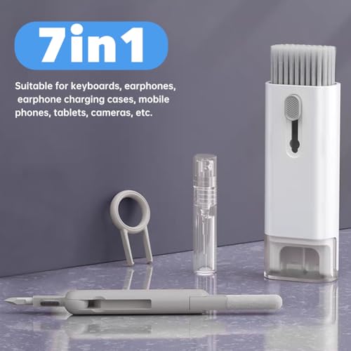 7 in 1 Laptop Cleaning Kit Keyboard Cleaner,Computer Screen Cleaning Brush Tool,Computer Tools Kit Corner Gap Duster Keycap Puller(Color:Grey) - color: Grey