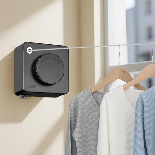 Yejay Retractable Clothesline Indoor, Non-Sagging Clothes Line Retracting Outdoors,Wall Mounted Heavy Duty Clothes Drying Line, Space-Saving Laundry Line for Balcony, Bathroom - 15.7Ft (Black) - color: Black