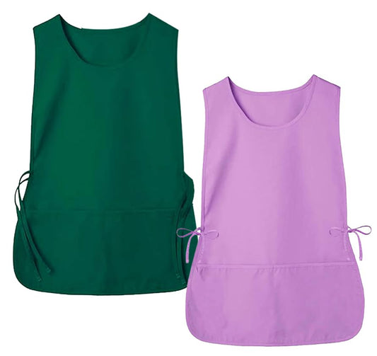 Large Smock Cobbler Apron for Men & Women, Adjustable Side Ties & 2 Pockets - color: Lavender + Green