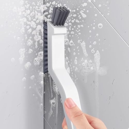 Multi-Purpose Bathroom Crevice Cleaning Brush with Ergonomic Handle for Narrow Gap Tile Edge and Window Track Scrubbing - color: White