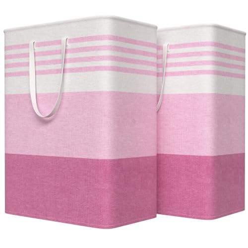 WOWBOX 2 Pack Laundry Baskets, Collapsible Dirty Clothes Laundry Hampers - color: Pink, size: 125L