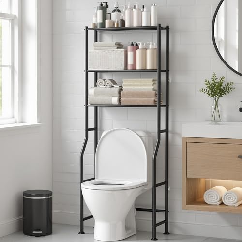 GloTika 3-Tier Over Toilet Storage Rack, Anti-Wobble, Black - color: Black