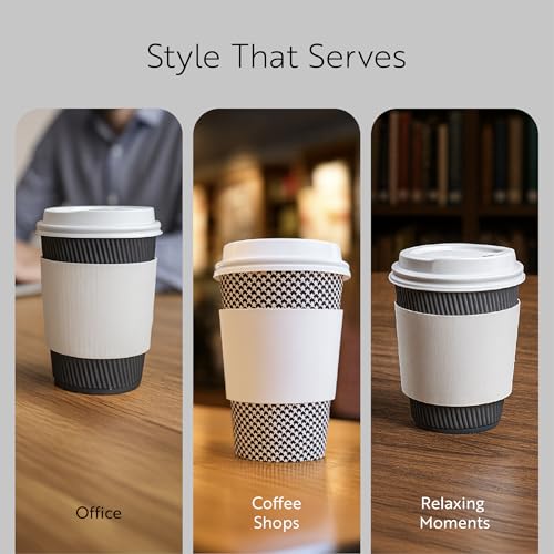 Restaurantware Coffee Cup Sleeves 50 Pack Fits 12, 16, 20 oz Coffee Cups Disposable Hot Drink Sleeves Secure Grip Heat-Resistant Jacket for Tea, and Beverages White - color: White, size: Plain