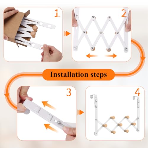 FYY Over The Door Hooks - Door Hanger Towel Rack Organizer, Collapsible No Drill Holder, Heavy Duty Easy to Install, Pads and Wooden Knobs, No-Scratch for Bathroom Clothes Coat Travel, Fit 1-3/4"