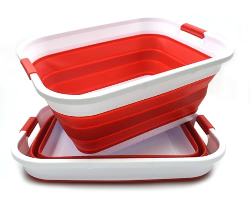 SAMMART Set of 2-41L(10.8 gallon) Collapsible Plastic Laundry Basket-Pop Up Storage Container-Portable Washing Tub-Space Saving Hamper/Basket, Water capacity:32L(8.4 gallon) (2 Rectangular, Red) - color: Red, size: 2 x 41L Rectangular