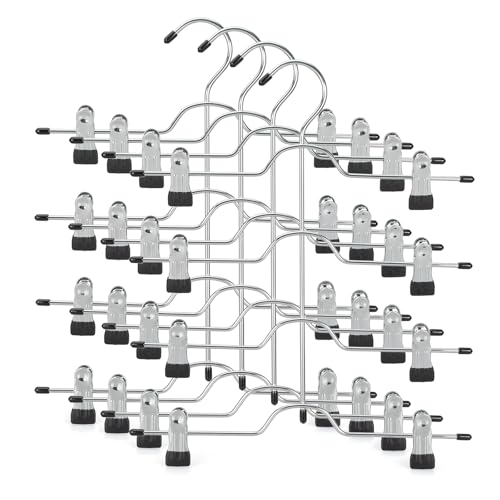 TOPIA HANGER 4 Tier Metal Skirt Hangers with Clips 80% Space Saving 4 Pack - color: Black, size: 4 Pack