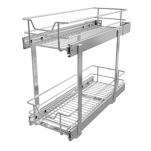 2 Tier Pull Out Cabinet Organizer 9" W X 22" D, Chromed, Full Slide Out - color: 2 Tier - Chrome-Plated, size: 9" W X 22" D