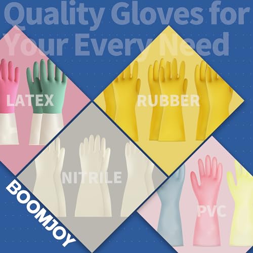 BOOMJOY PVC Cleaning Gloves, Reusable Dishwashing Gloves, Medium Gloves for Kitchen, Bathroom, Gardening, Working, Pet Care - Pink & Blue & Green, 3 Pairs, Size M - color: Green+blue+pink, size: Medium (3 Pairs)