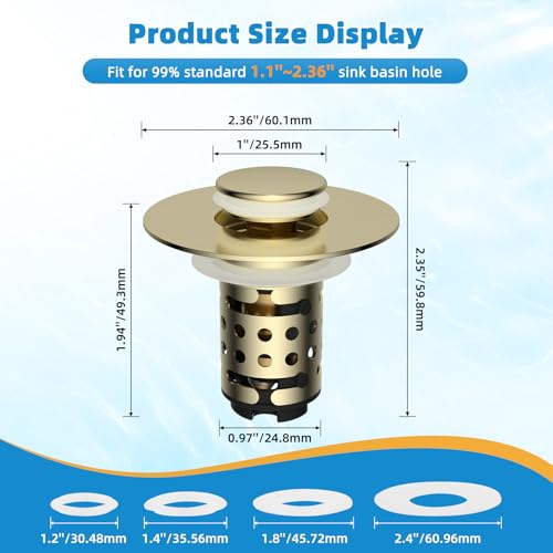 Universal Bathroom Sink Drain Stopper Hair Catcher, Brushed Gold - color: Brushed Gold Finish