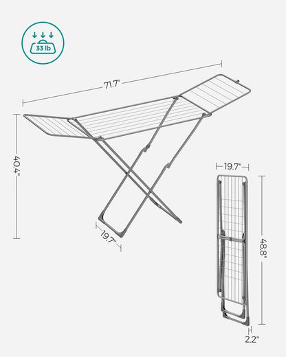 SONGMICS Clothes Drying Rack, Foldable, Heavy Duty, 2 Gullwings - color: Gray, style: 2 Gullwings（19.7"D)