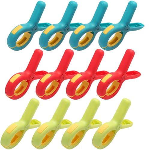 Towel Clips for Beach Chairs, 12 Pack Heavy Duty Non-Slip Plastic Clips in 4 Colors for Pool, Cruise, Yacht & Camping – Strong Grip Keeps Towels, Hats & Blankets from Blowing Away - color: Blue, Green, Red