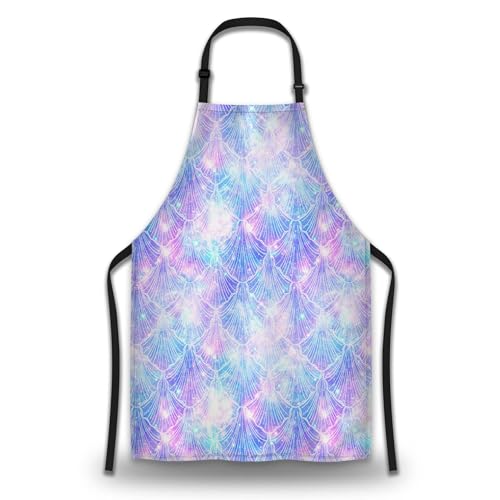 Garden Apron for Men Mermaid Galaxy Vintage Aprons for Women for Kitchen Cooking Restaurant BBQ Painting Crafting Gardening 27” (W) x 31” (H), Waterproof Aprons - color: Mermaid Galaxy
