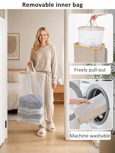 IEGrow Laundry Hamper with Lid,110L Laundry Basket with Mesh Bags,Oatmeal - color: Oatmeal, size: 110L