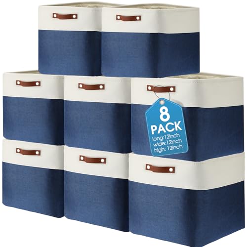 Uiifan 12 x 12 x 12 Inch 8 Pack Fabric Storage Baskets with Handles, Blue - color: Blue, size: 12 x 12 x 12 Inch