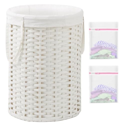 SETVSON Laundry Basket Round PE Rattan Laundry Hamper, White (No Lid) - color: White, size: 29.1 Gal - 110L