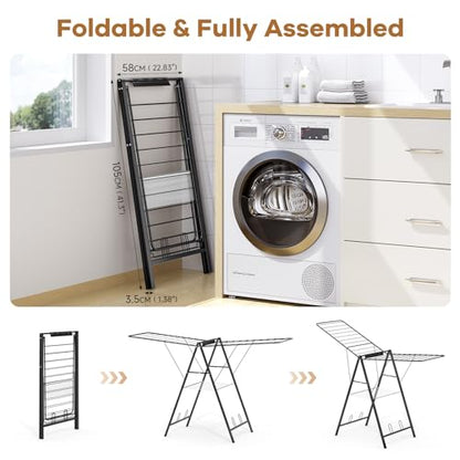 APEXCHASER 6 Height Adjustable Clothes Drying Rack with Shoe Slots, Black - color: Black