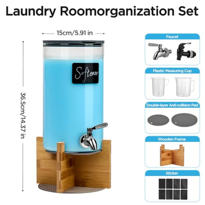 Glass Laundry Detergent Dispenser with Holder,1.1 Gallon Laundry Liquid Dispensers with Stainless-Steel Tap,Large Glass Fabric Softener Containers with Stand for Laundry Room Organization - size: 1 pcs