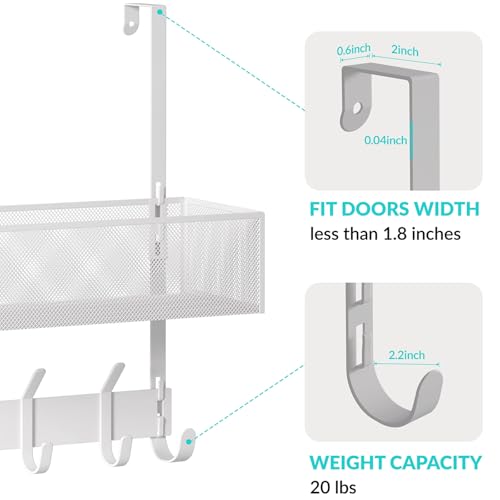 LUCYCAZ Over The Door Hooks Organizer, Door Hanger Storage with Coat Hooks - color: White, size: 1 Basket