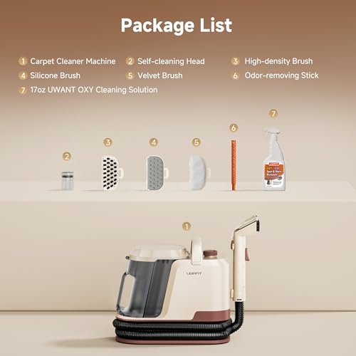 Uwant 22Kpa Carpet Cleaner Machine with Odor Eliminator Stick Set of 1 - color: Cream-Latte