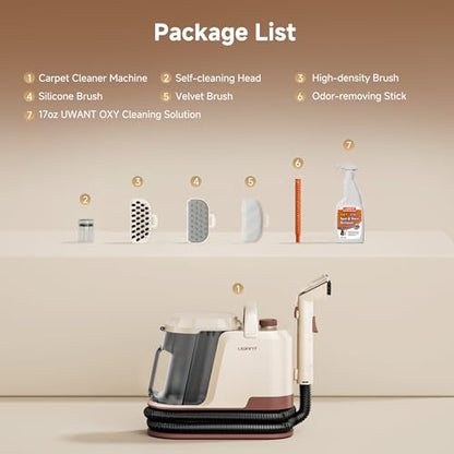 Uwant 22Kpa Carpet Cleaner Machine with Odor Eliminator Stick Set of 1 - color: Cream-Latte