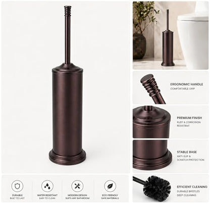 Red Bronze Toilet Brush and Holder Set，Extra Long Handled Toilet Bowl Brush and Holder，Stainless Steel Heavy Duty Toilet Brush for Bathroom,Deep Cleaning Modern Toilet Cleaner Slip Base - color: Red Bronze