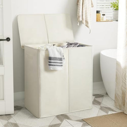 WOWLIVE 140L Double Laundry Hamper 2 Section with Lid and Removable Bags - color: Beige, size: 140l (23.6x 13.8x 25.6 Inches)
