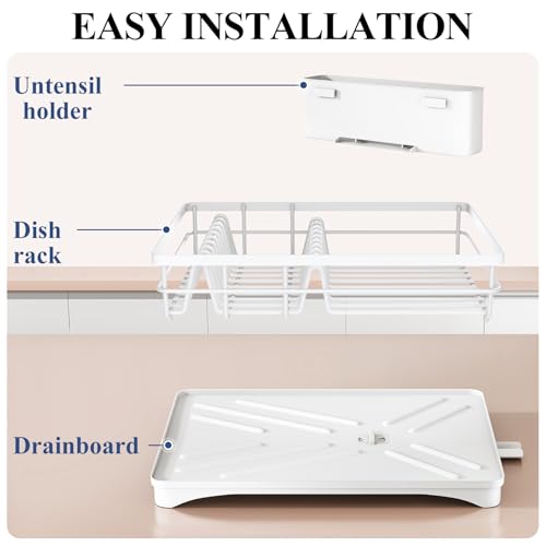 SNTD Dish Drying Rack for Kitchen Counter, 11.8" W x 16.7" L, White - color: White