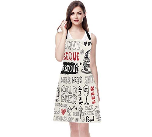 EKOBLA Barbecue Aprons Cold Beer Scotch Food Ice Cream Cake Sandwich Drink Burger Waterproof Resistant Chef Cooking Kitchen BBQ Adjustable Aprons for Women Men 27x31 Inch - color: Multi-a02