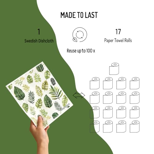 Swedish Dishcloths Reusable Paper Towels 6 Pack, Super Absorbent Washable Kitchen Towels, Biodegradable Quick Drying Dishwasher Safe, Watercolor Design Cleaning Cloths for Any Surface(Green Grass) ﻿ - color: Greengrass Theme
