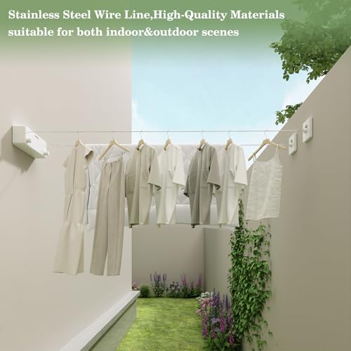 Danpoo Retractable Clothesline, 2x13.8ft Stainless Steel Clothes Line for Indoors/Outdoors, Wall-Mounted Laundry Drying with Auto-Lock, Heavy Duty(White) - color: White