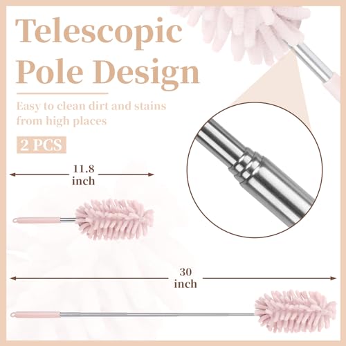 2 PCS Car Interior Duster with Extension Pole, Dusters for Cleaning - color: Pink