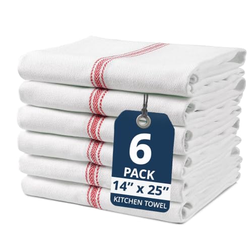 LANE LINEN Kitchen Hand Towels 100% Cotton Absorbent Lint-Free 6 Pack - color: 10: Red Stripe, size: 06 Pack