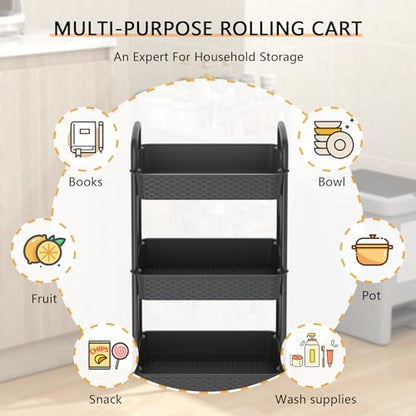 MOYIPIN 3-Tier Plastic Rolling Utility Cart with Handle,Black - color: Black, size: 3-Tiers without cups