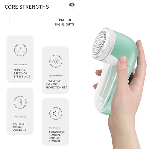 Fabric Shaver, Lint Remover, USB Portable Sweater Defuzzer, 6 Leaf Blades, Remove Pilling for Clothes, Furniture, Sweater, Couch, Blanket(White) - color: White