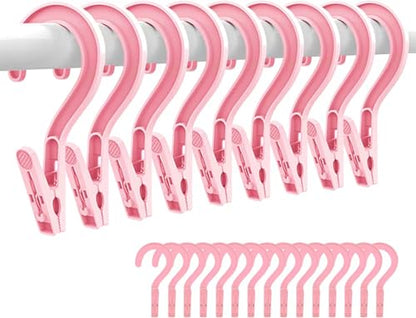 24pcs Laundry Hooks with Clips Super Strong Plastic Clothes Hangers Pins - color: Pink 24pcs