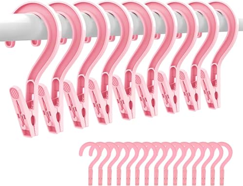 24pcs Laundry Hooks with Clips Super Strong Plastic Clothes Hangers Pins - color: Pink 24pcs