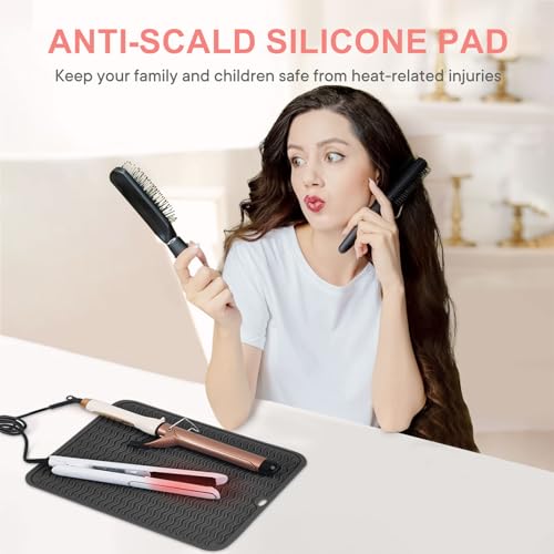 Suafrnut Oversize Silicone Heat Resistant Mat for Hair Tools(14.2" x 11") - color: Black