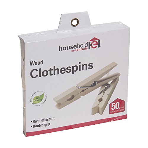 Household Essentials Birchwood & Steel Artisan Clothespins, Set of 50 - size: Bag of 50