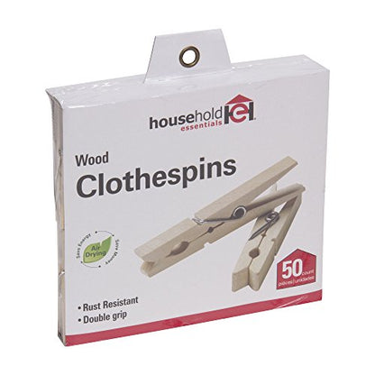 Household Essentials Birchwood & Steel Artisan Clothespins, Set of 50 - size: Bag of 50