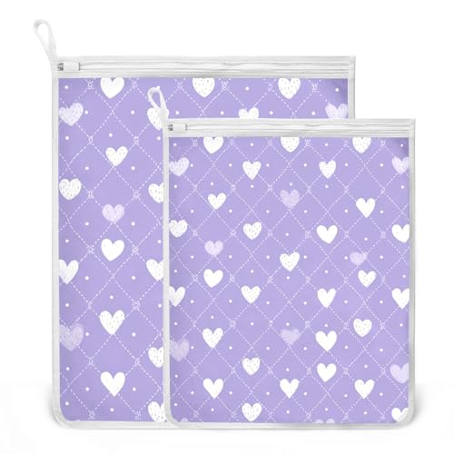 Mesh Laundry Bags Lingerie Bags for Washing Delicates 2 PCS Durable Wash Bag with Zipper Small and Medium Washable Diamond Grid Purple Hearts - color: Diamond Grid Purple Hearts