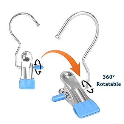 FuninCrea Laundry Hooks Clip, 5 Pcs Stainless Steel Anti-Slip Boot Laundry Hanger Clips Portable Heavy Duty Multi-Functional Single Hanging Clothes Clips for for Scarf, Gloves, Shoes, Socks (Blue) - color: Blue