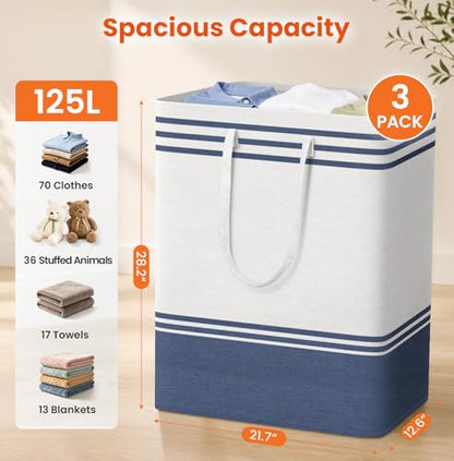 TranquilRelax 3-Pack Laundry Basket, Laundry Hamper, Blue-125L - color: Blue, size: 125L