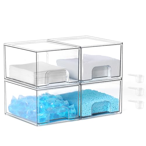 Laundry Pods Container and Dryer Sheet Holder Set, Dishwasher Pods Holder Set, Detergent Pods Storage Box, Scent Booster And Laundry Powder Dispenser Orangizer For Laundry Room, 4 PACK - color: 4P
