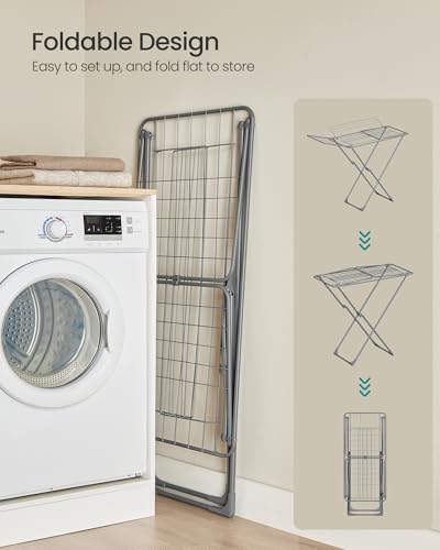 SONGMICS Clothes Drying Rack, Foldable, Heavy Duty, 4 Gullwings - color: Gray, style: 4 Gullwings（31.7"D)
