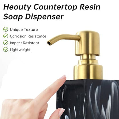 Marble Look Soap Dispenser, Black Countertop Lotion Resin Bottles with Rust Proof Gold Pump, Refillable Liquid Hand Soap Jar, Resin Shower Dispensers for Bathroom, Kitchen - color: Ink Black+brushed Gold